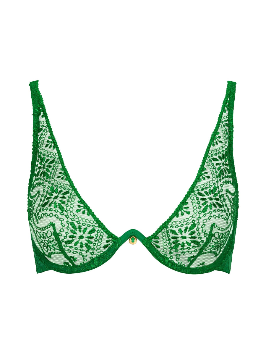 Losing My Mind Single Wire Plunge Bra - Green Island