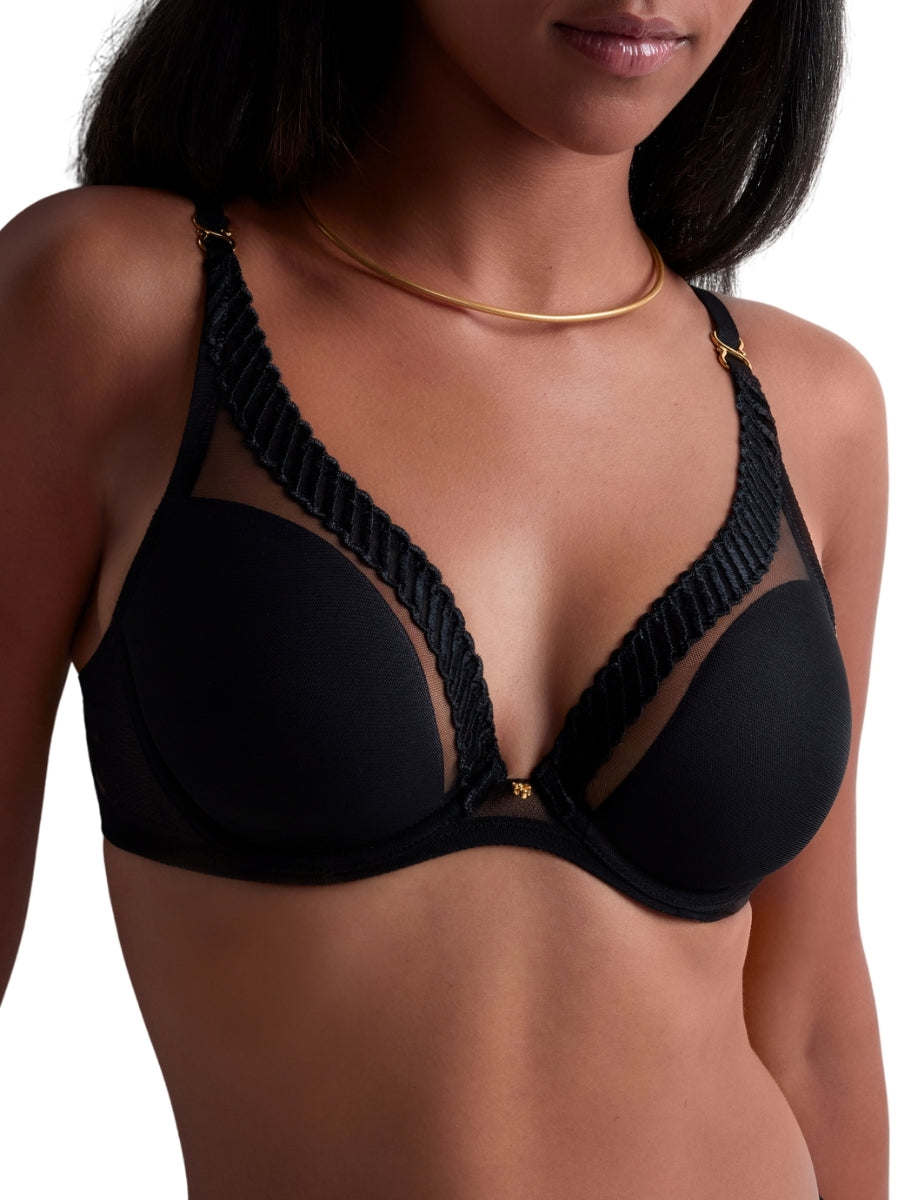 Sheer Emotion Triangle Plunge Bra - Black