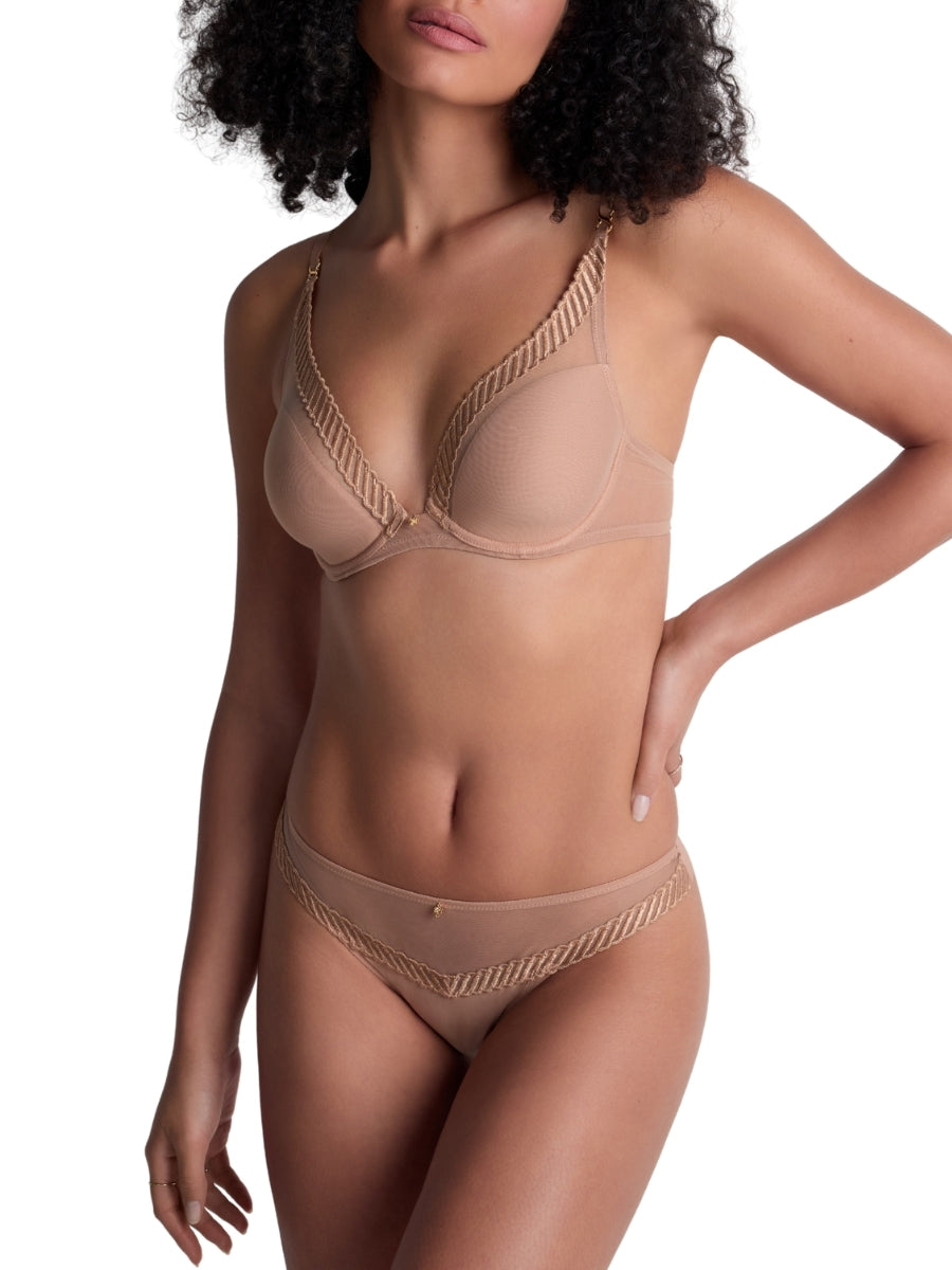 Sheer Emotion Triangle Plunge Bra - Sand