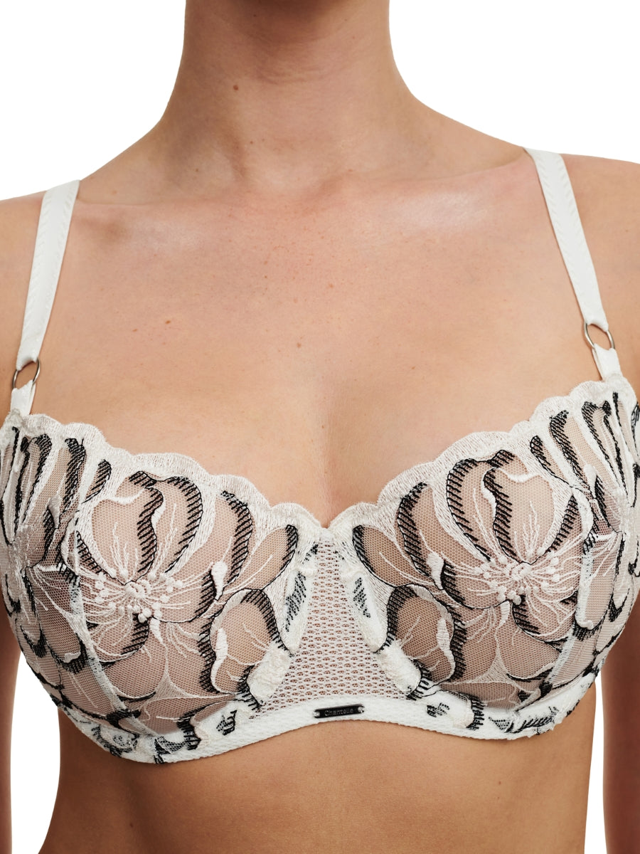 Fleurs Half Cup Balcony Bra - Milk/Black