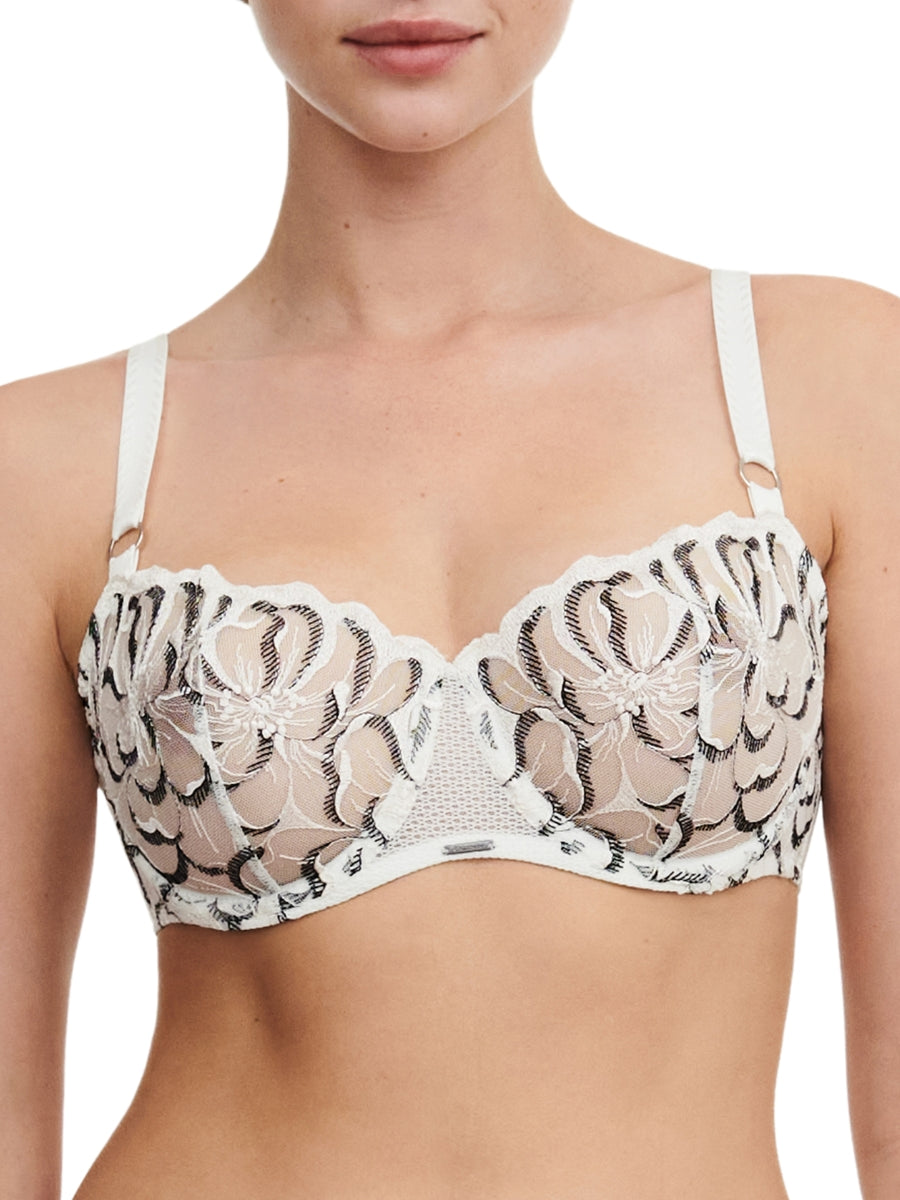 Fleurs Half Cup Balcony Bra - Milk/Black