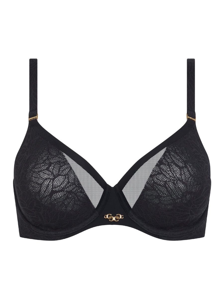 Pure Lace Covering Moulded Bra - Black