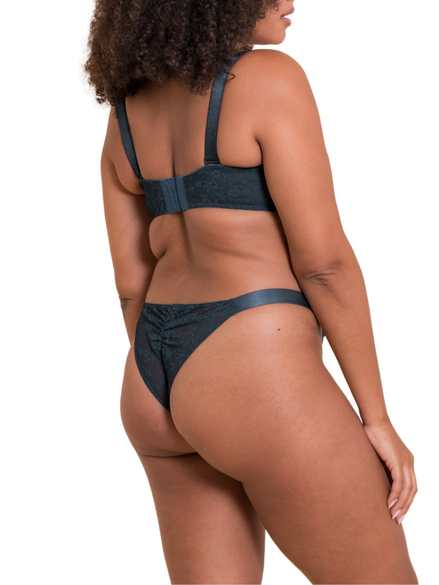 All Night Lace Scooped Balcony Bra - Denim Blue
