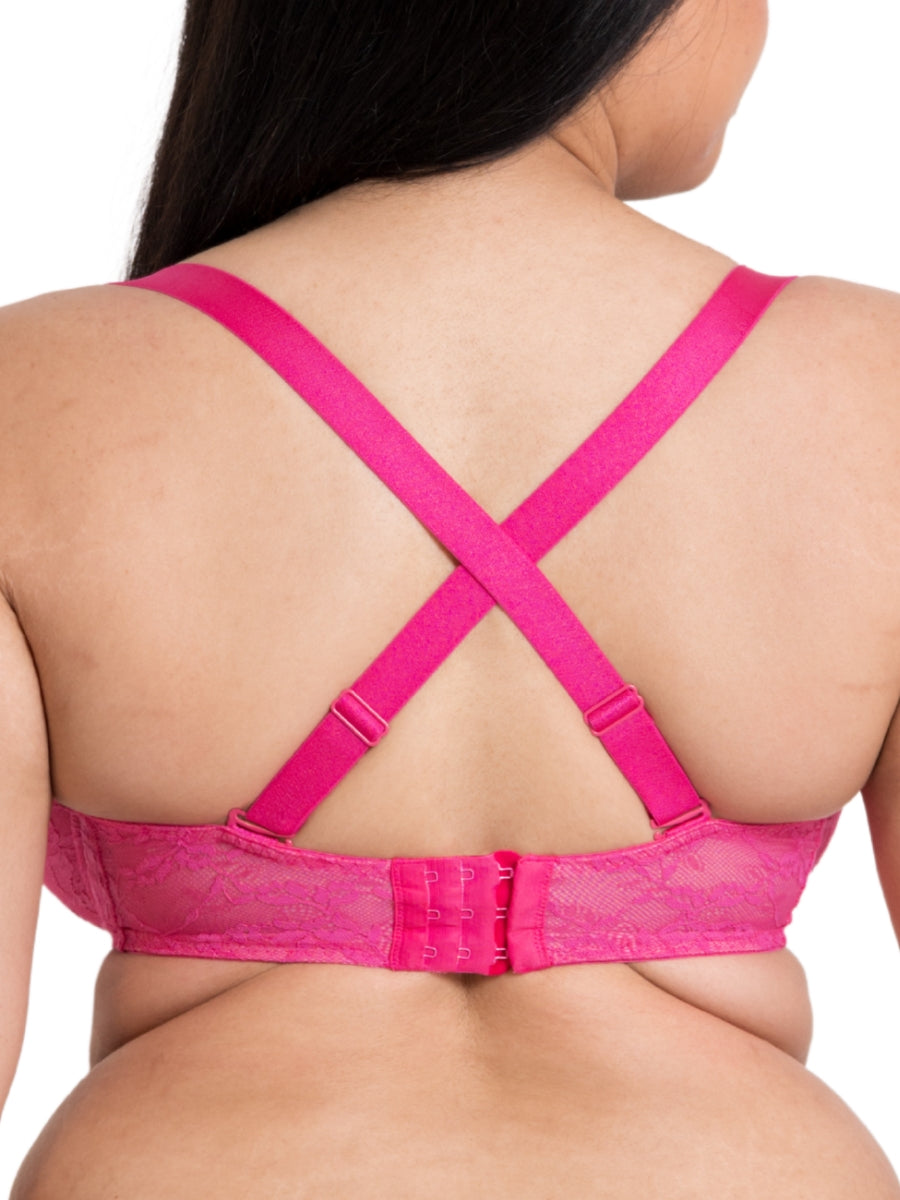 All Night Lace Scooped Balcony Bra - Hot Pink/Blush