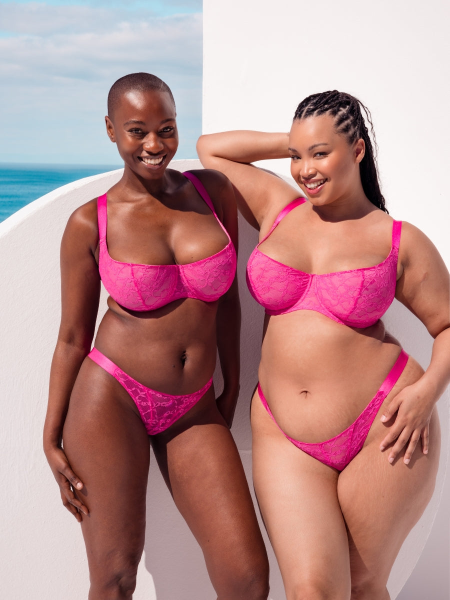 All Night Lace Scooped Balcony Bra - Hot Pink/Blush