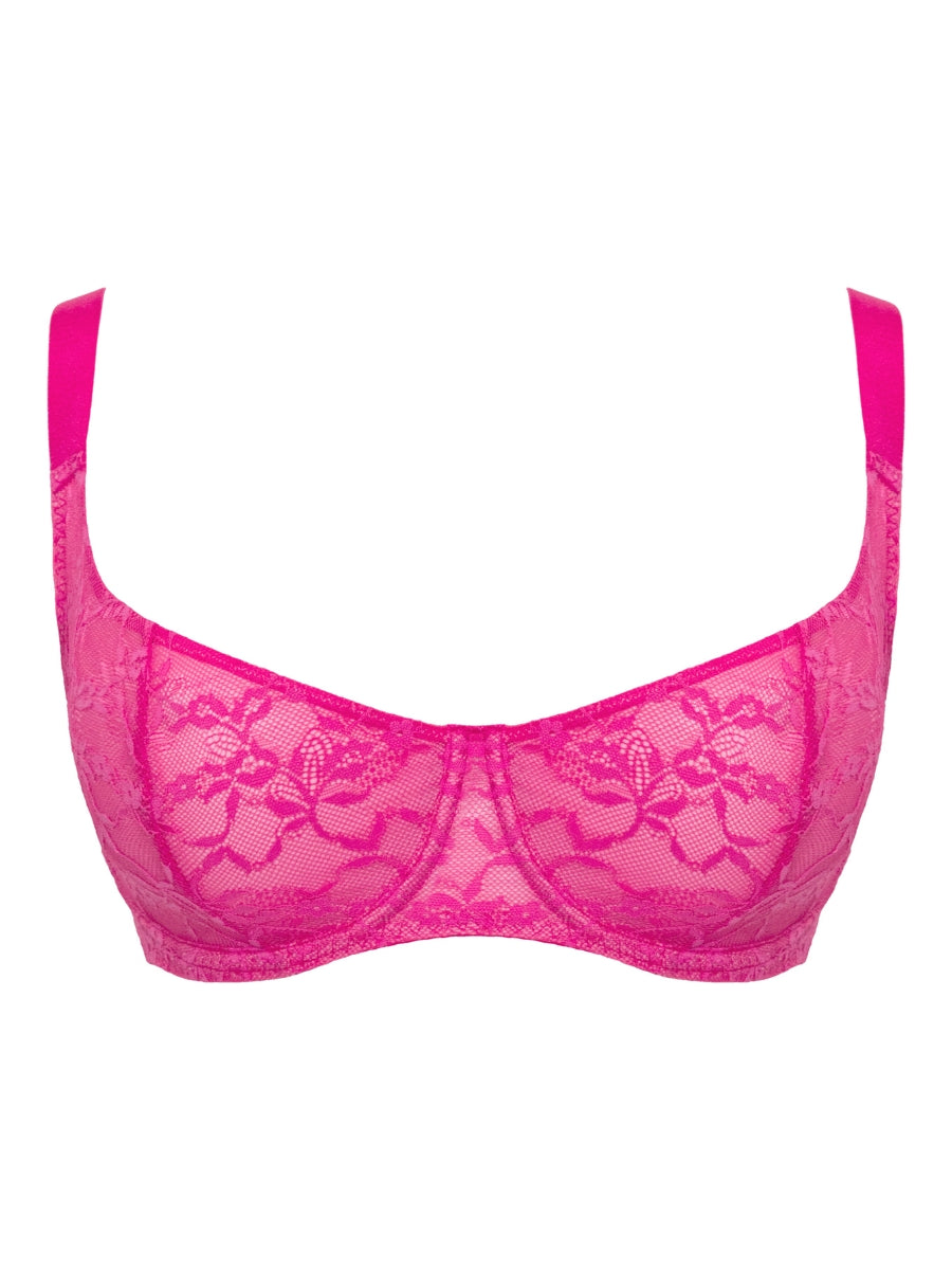 All Night Lace Scooped Balcony Bra - Hot Pink/Blush