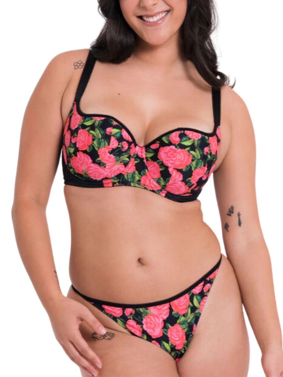 Boost In Bloom Padded Balcony Bra - Print Mix Black