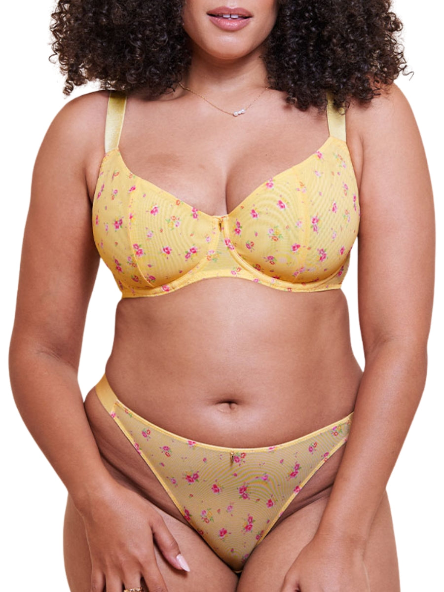 Cool Cat Scooped Balcony Bra - Yellow Floral