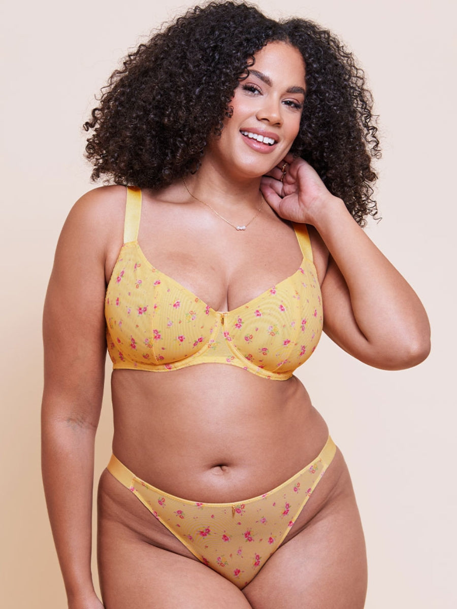 Cool Cat Scooped Balcony Bra - Yellow Floral