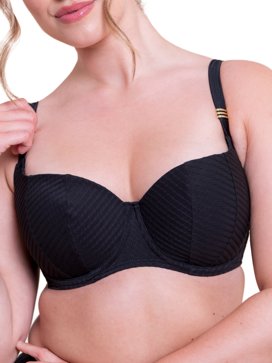 Jet Set Padded Balcony Bikini Top - Black