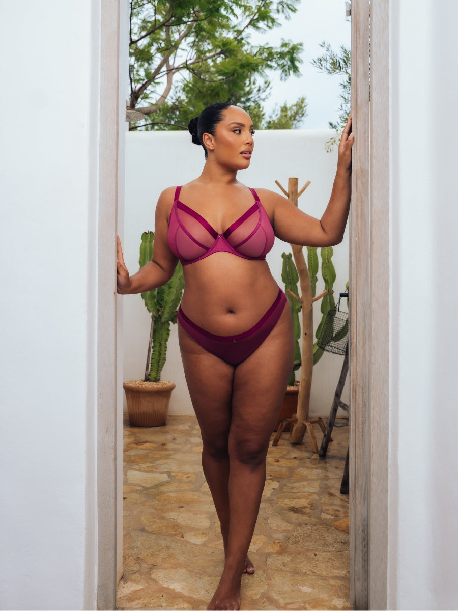 Lightstyle Sheer Plunge Bra - Berry Purple