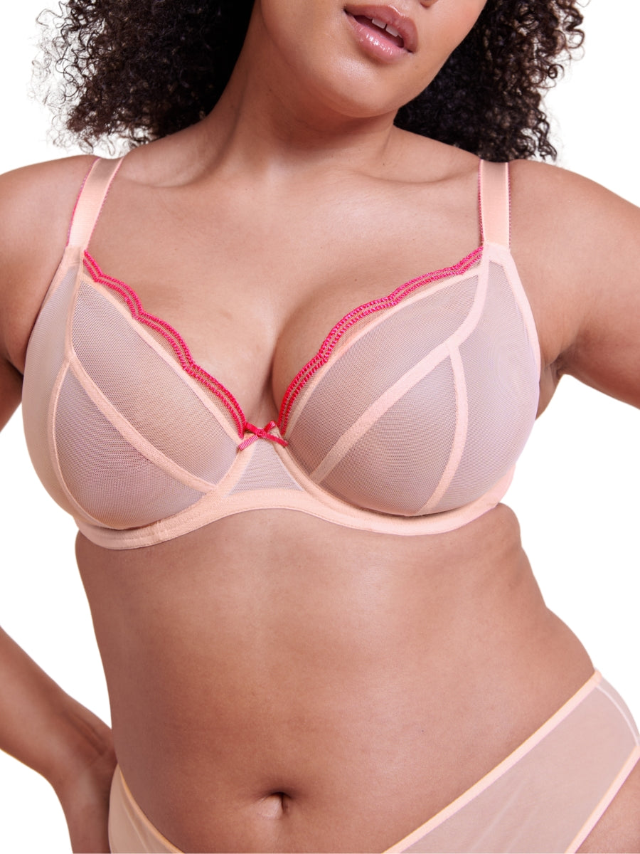 Lightstyle Scallop Sheer Plunge Bra - Blush Pink