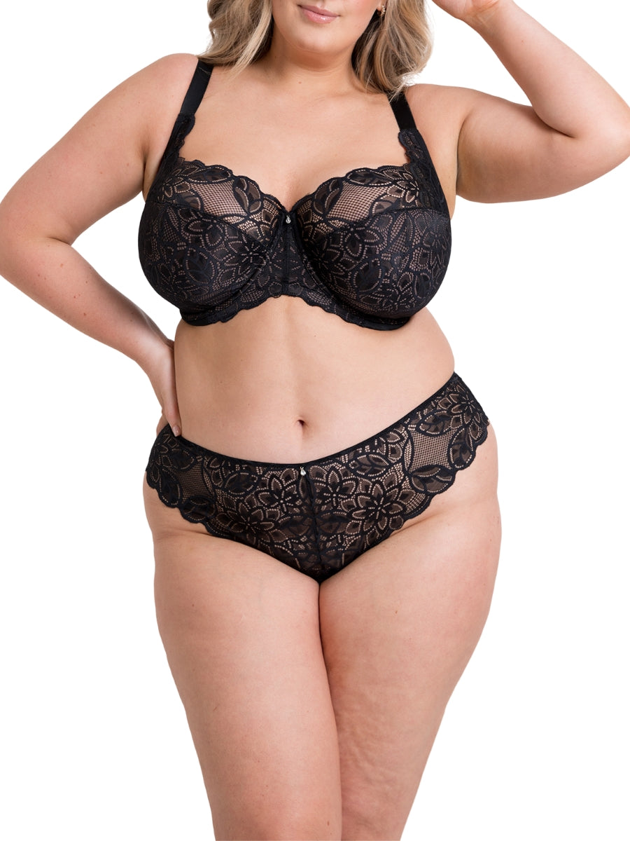 Lovelace Full Cup Side Support Bra - Black/Taupe