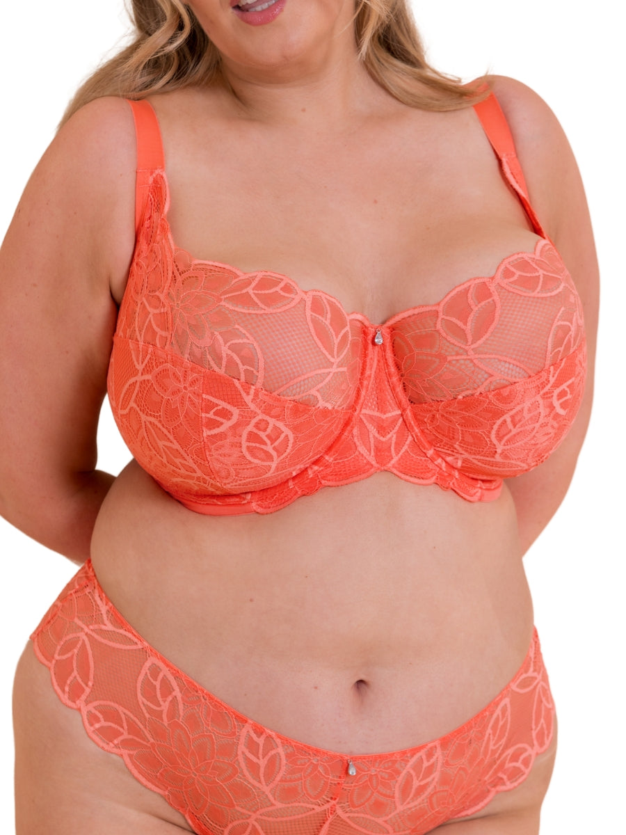 Lovelace Full Cup Side Support Bra - Coral