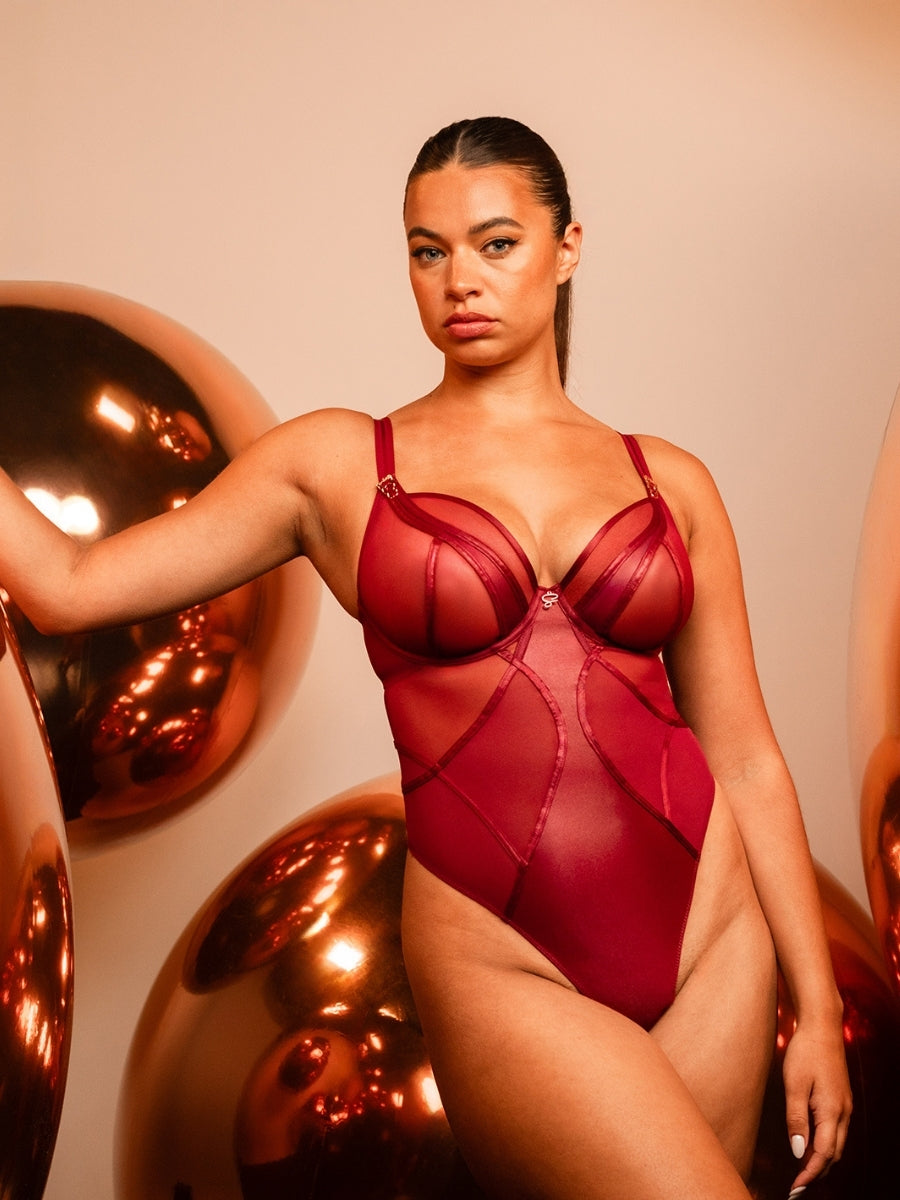 Suspense Plunge Bodysuit - Sangria