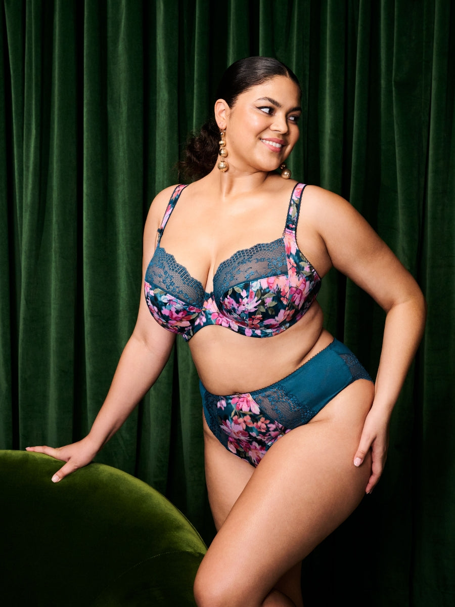 Lucie Plunge Bra - Teal Floral