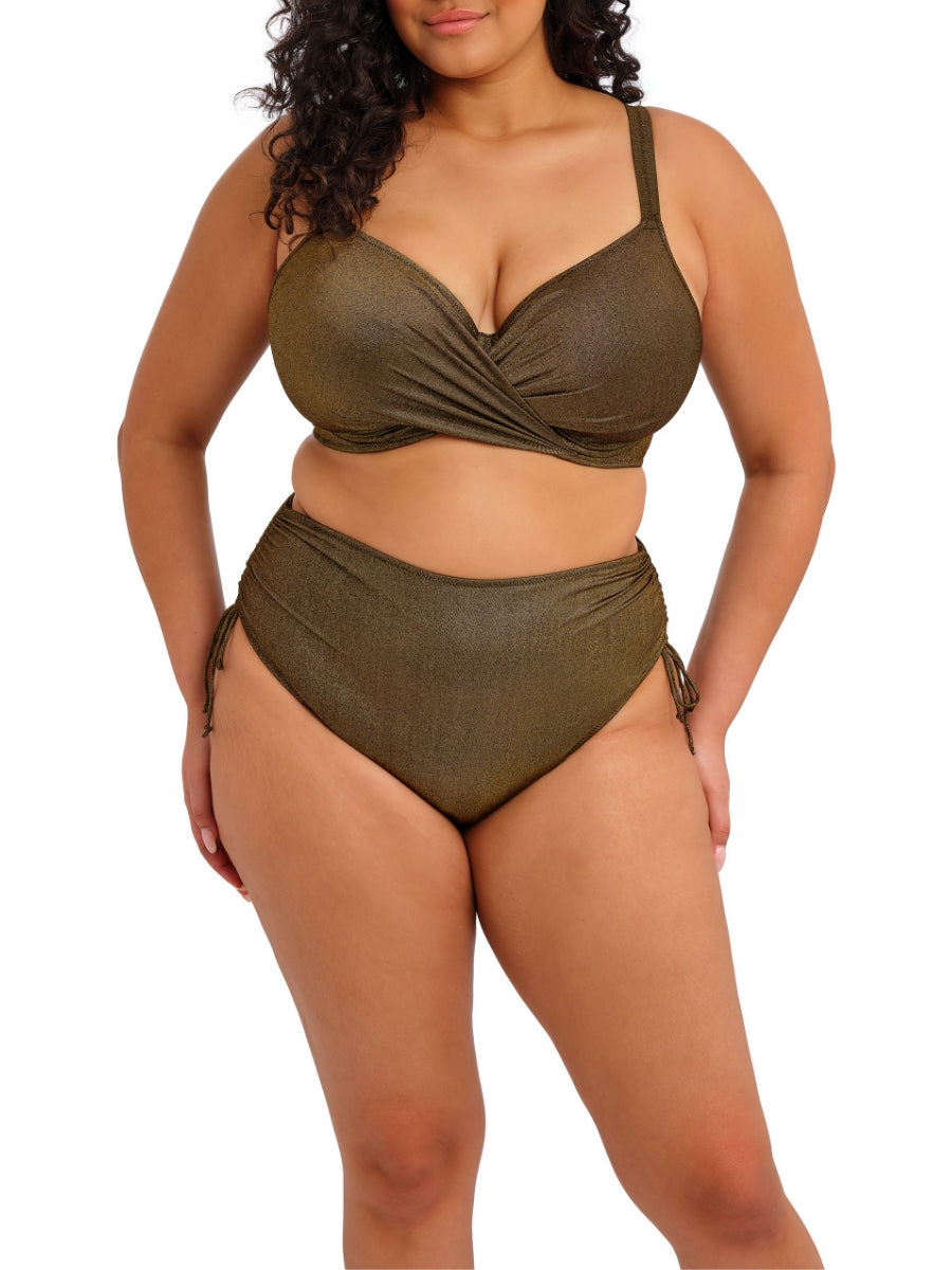 Sunset Shimmer Wrap Plunge Bikini Top - Gold Rush