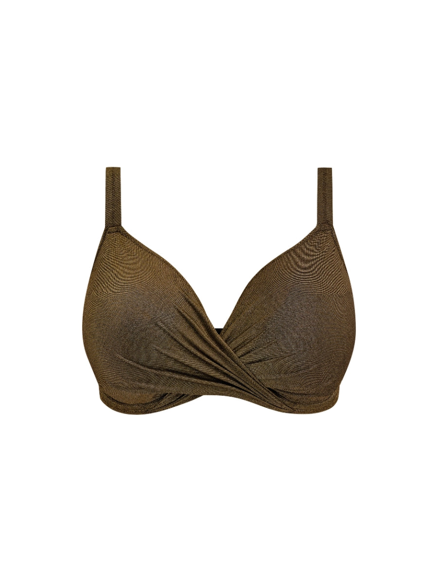 Sunset Shimmer Wrap Plunge Bikini Top - Gold Rush