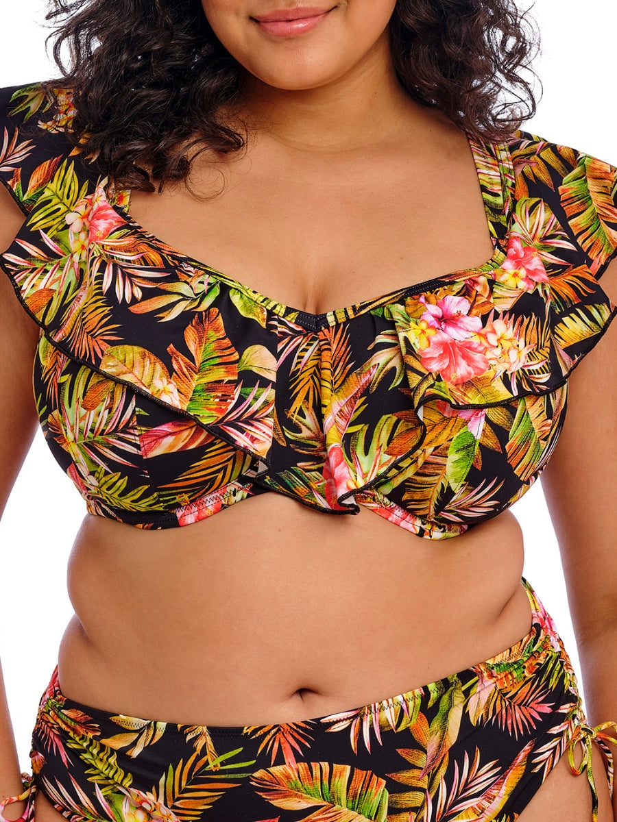 Tiger Valley Ruffle Bikini Top - Black