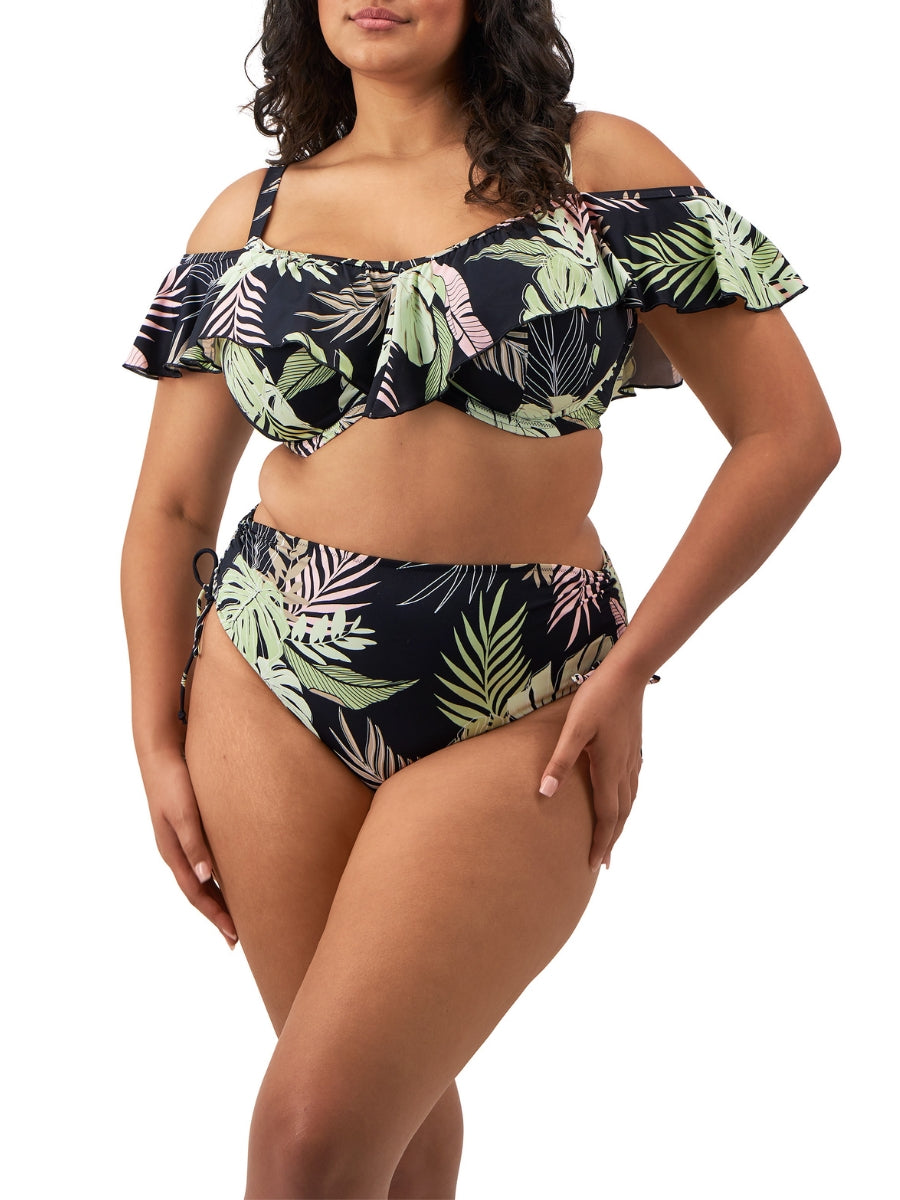 Tropical Retreat Ruffle Bikini Top - Black