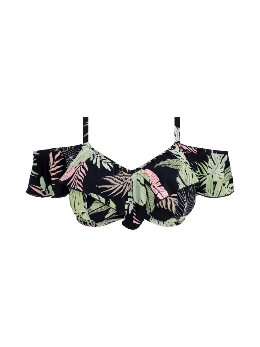Tropical Retreat Ruffle Bikini Top - Black