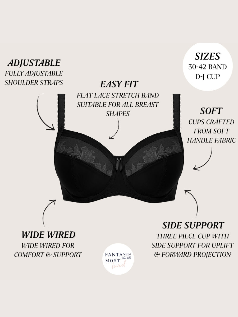 Illusion Full Cup Side Support Bra - Black