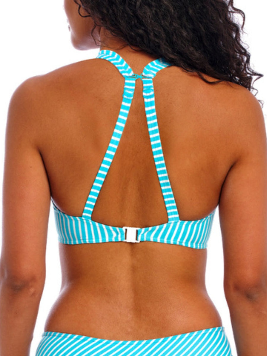 Jewel Cove High Apex Bikini Top - Stripe Turquoise