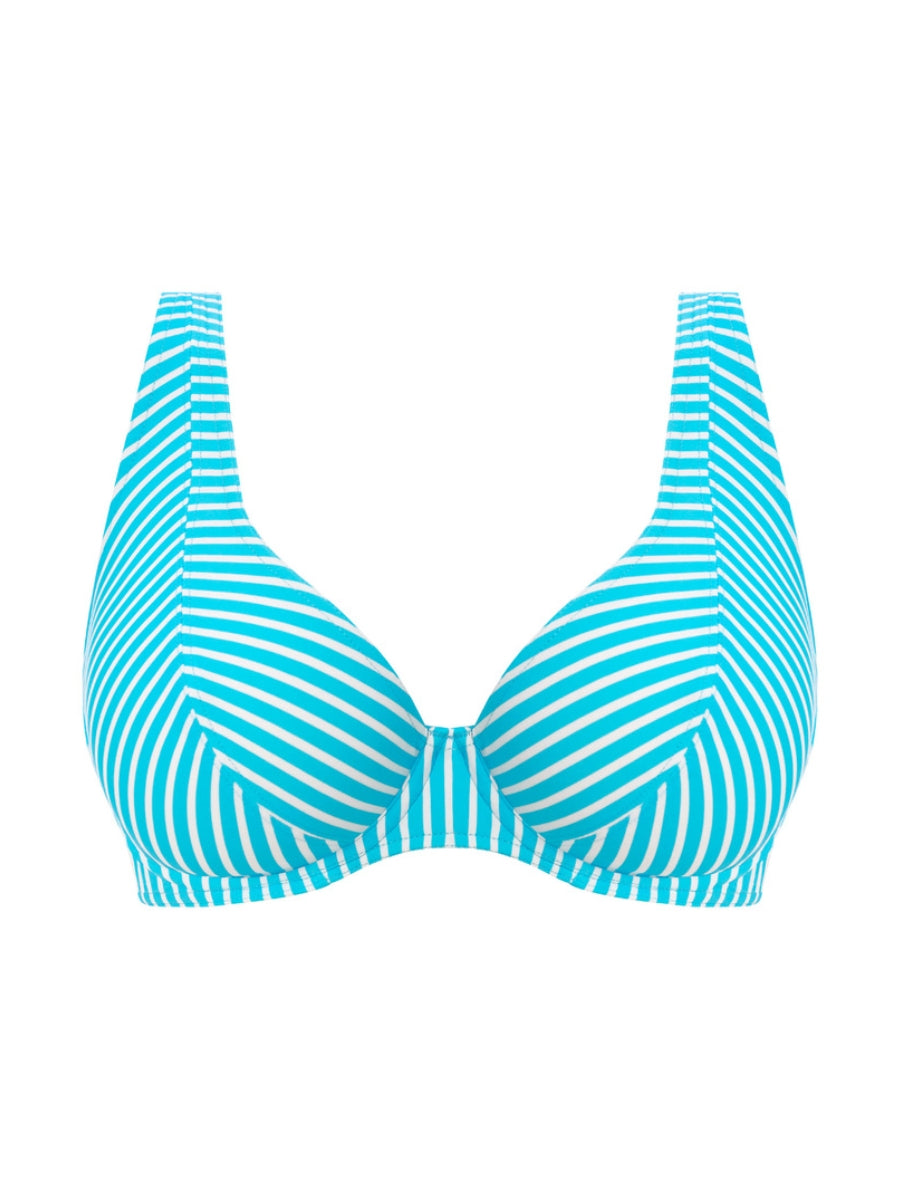 Jewel Cove High Apex Bikini Top - Stripe Turquoise
