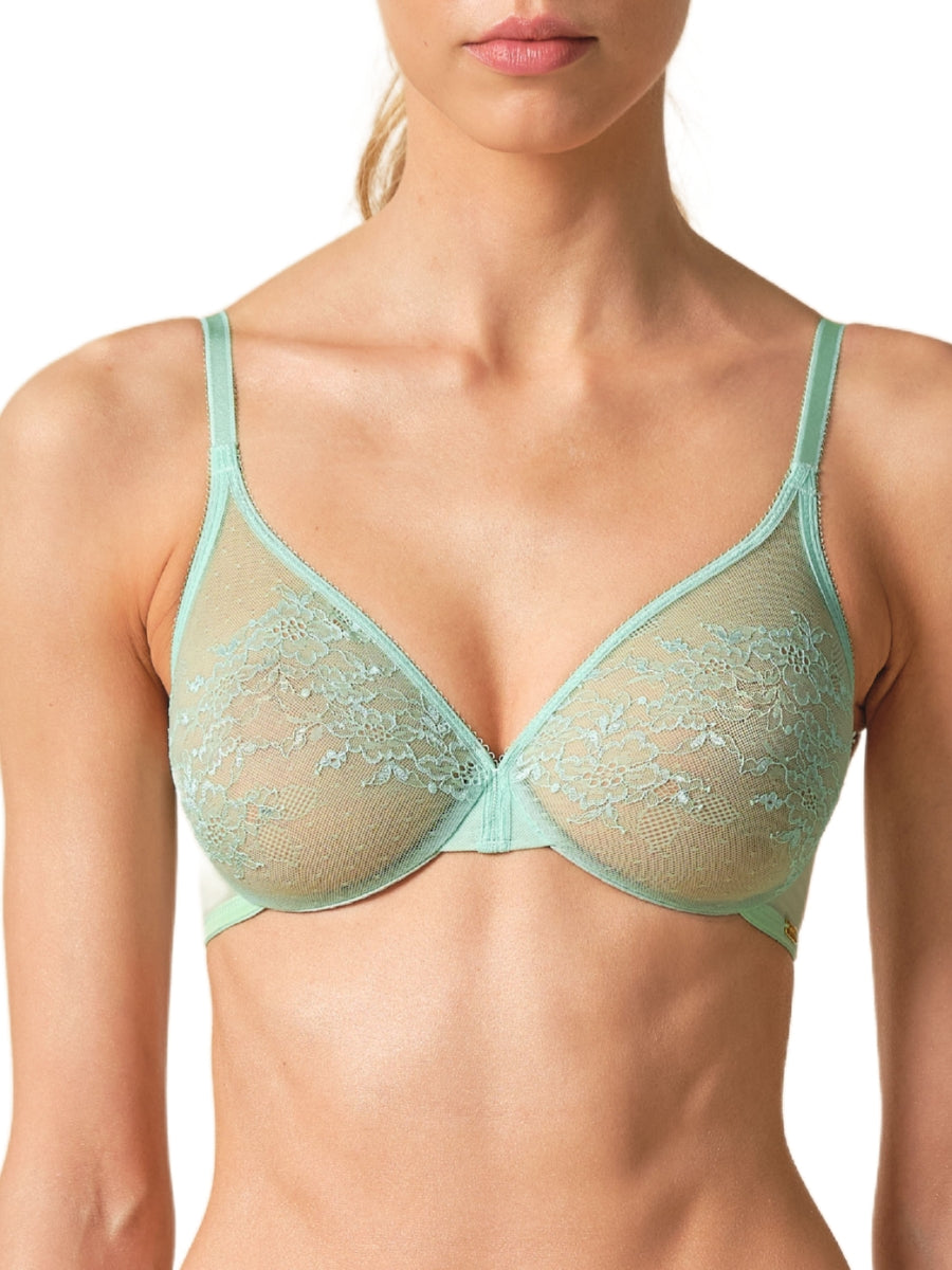 Glossies Lace Sheer Moulded Bra - Brook Green