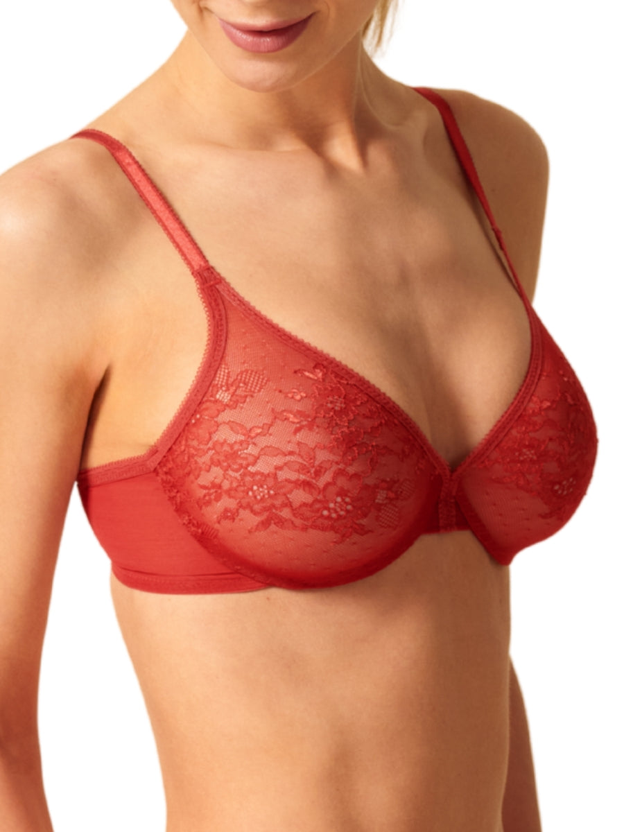 Glossies Lace Sheer Moulded Bra - Paprika