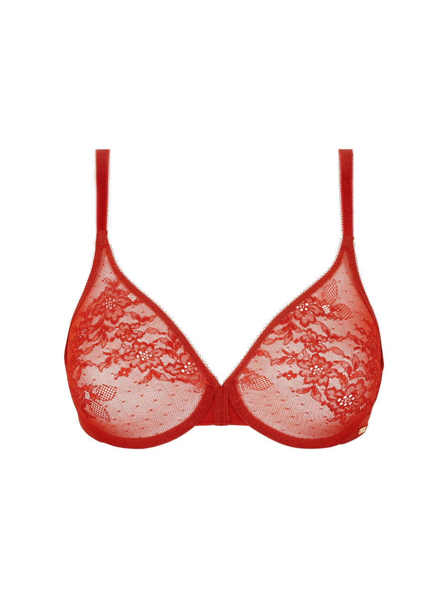 Glossies Lace Sheer Moulded Bra - Paprika
