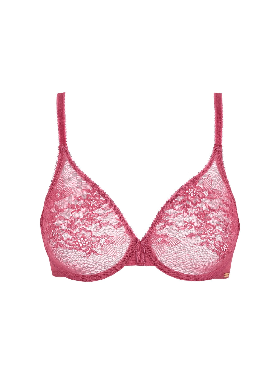 Glossies Lace Sheer Moulded Bra - Rose