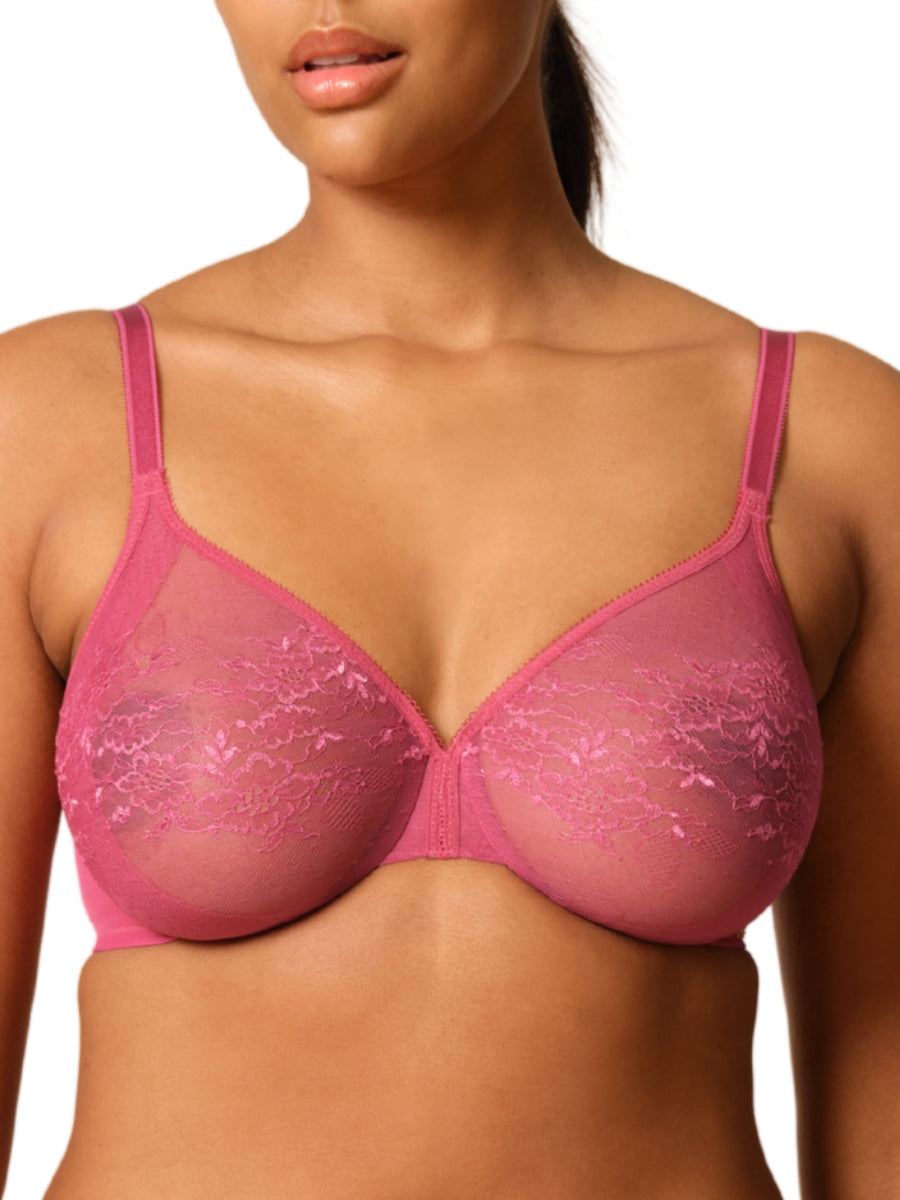 Glossies Lace Sheer Moulded Bra - Rose