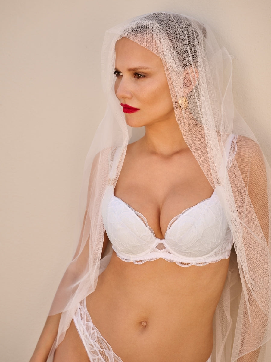 Lace Soirée Padded Plunge Bra - White
