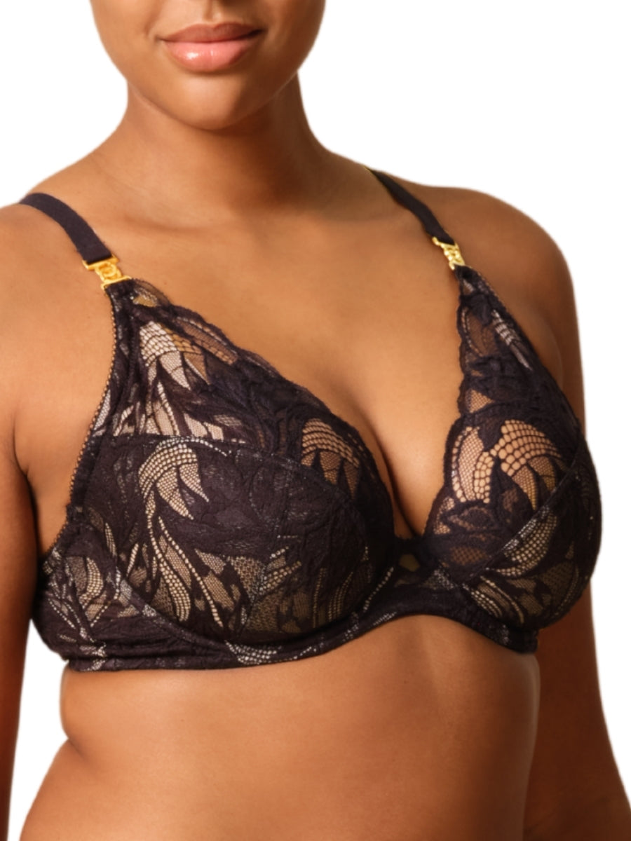 Lace Soirée High Apex Plunge Bra - Black