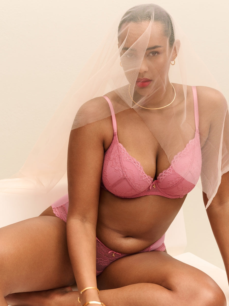 Superboost Lace Padded Plunge Bra - Mauve Pink