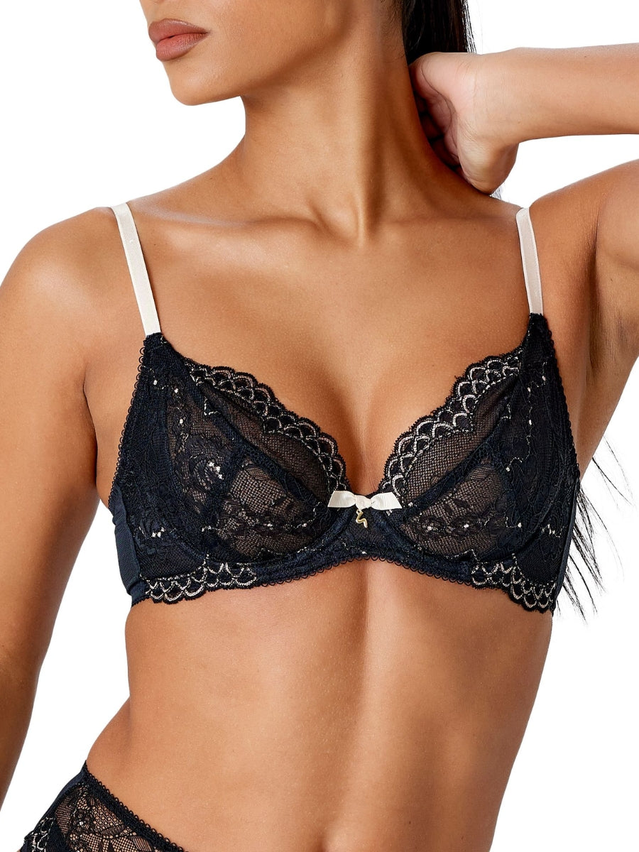 Gossard Superboost Lace Plunge Bra - Black/Ivory Rose | BraForMe