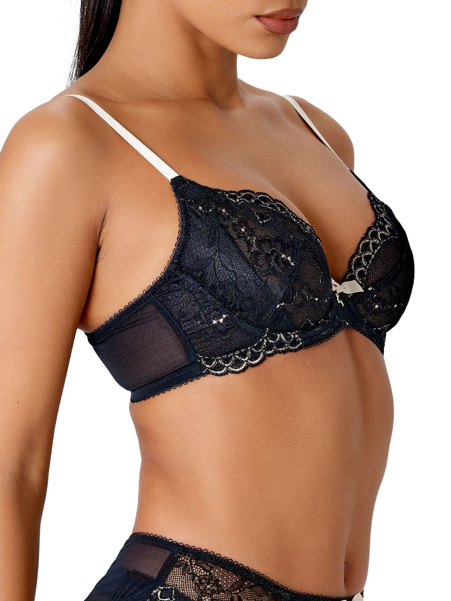 Superboost Lace Plunge Bra - Black/Ivory Rose