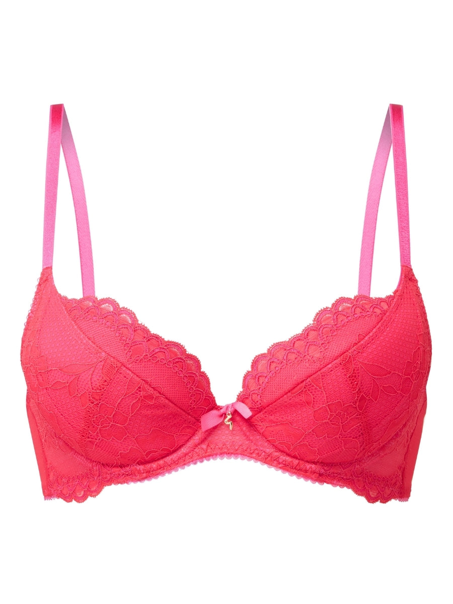 Superboost Lace Padded Plunge Bra - Rose Red