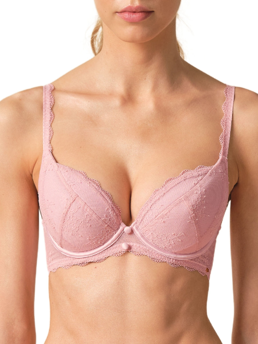 Vintage Romance Padded Plunge Bra - Soft Pink