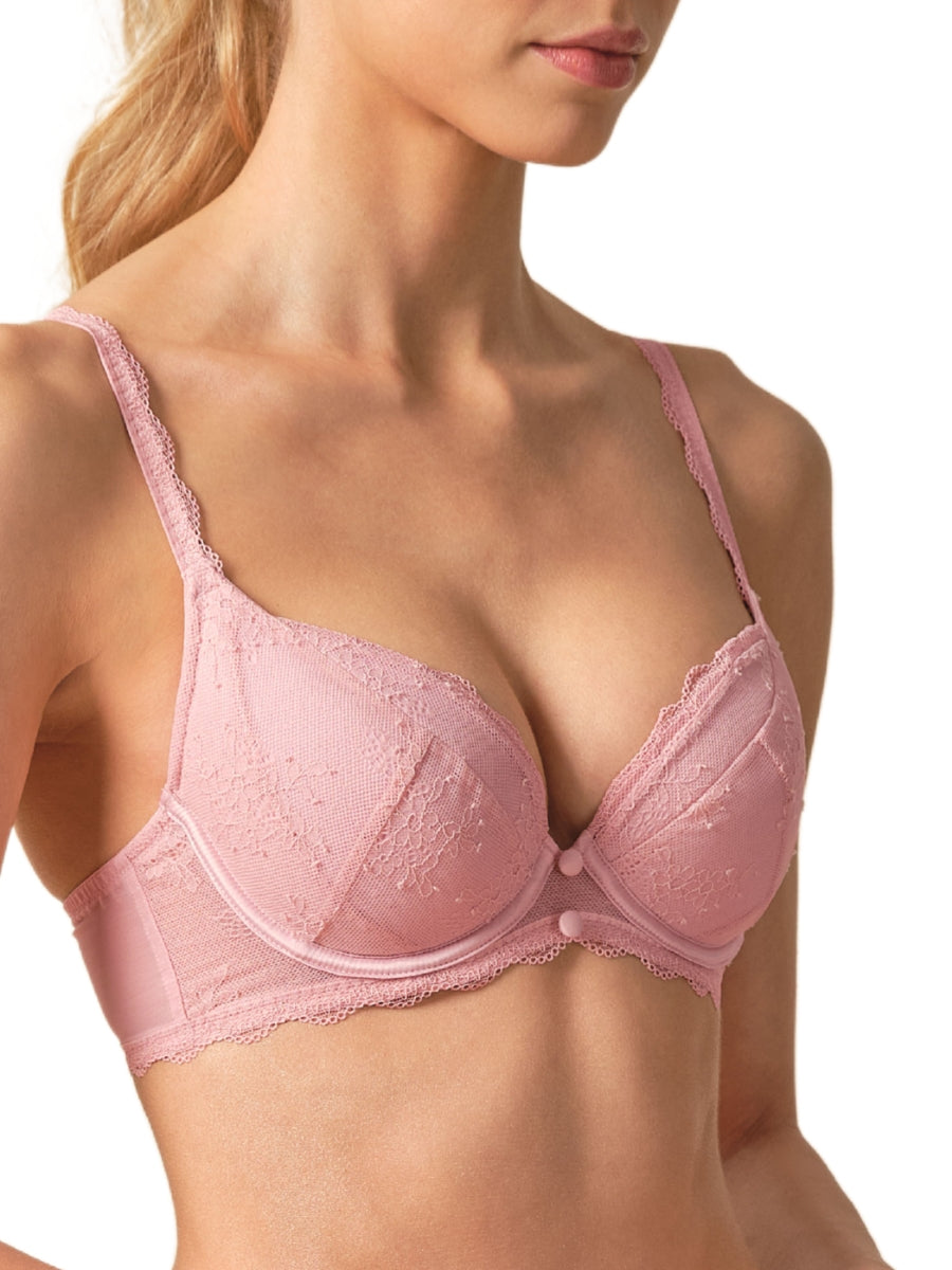 Vintage Romance Padded Plunge Bra - Soft Pink