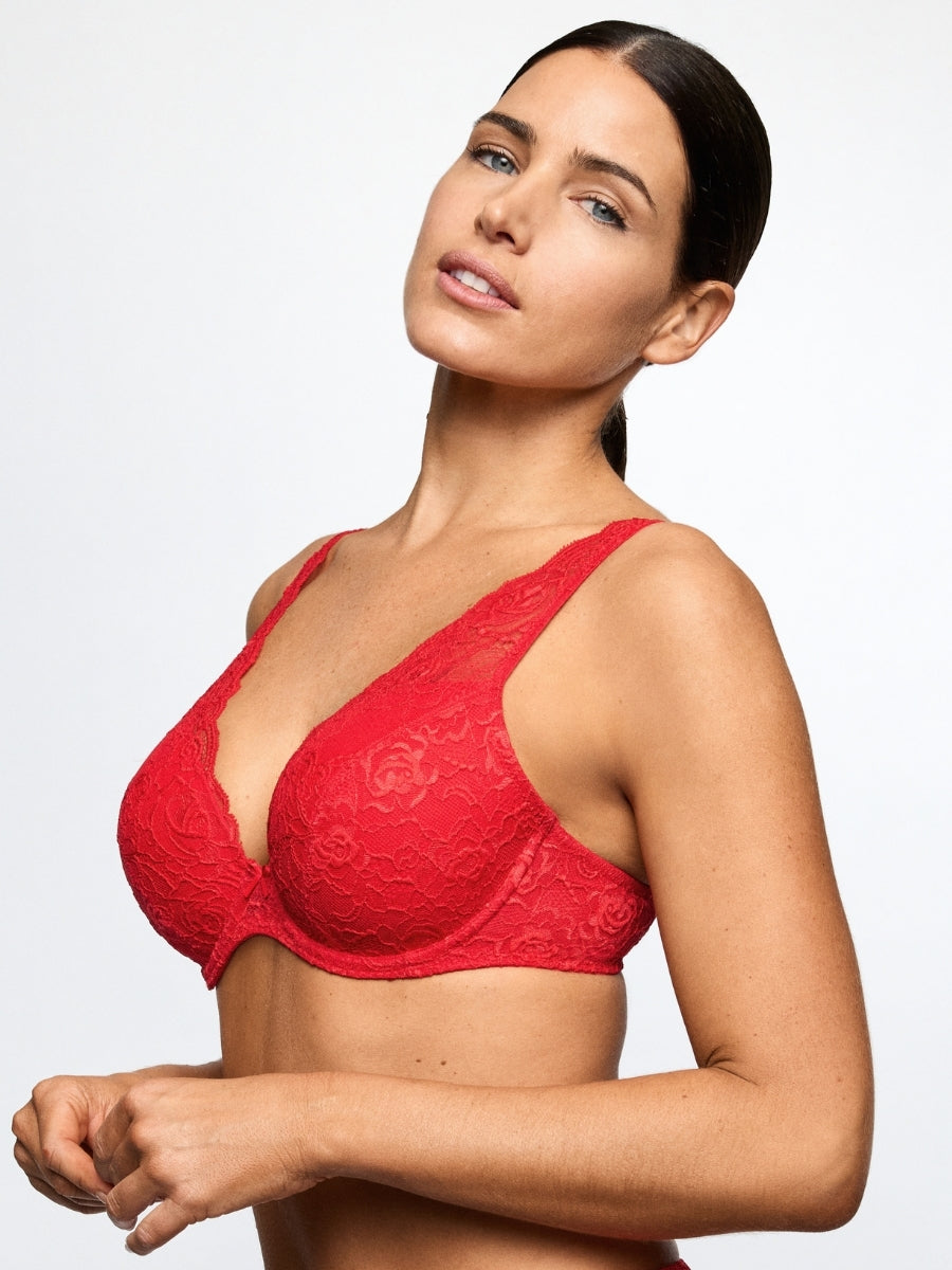 Cyrile Padded Plunge Bra - True Red
