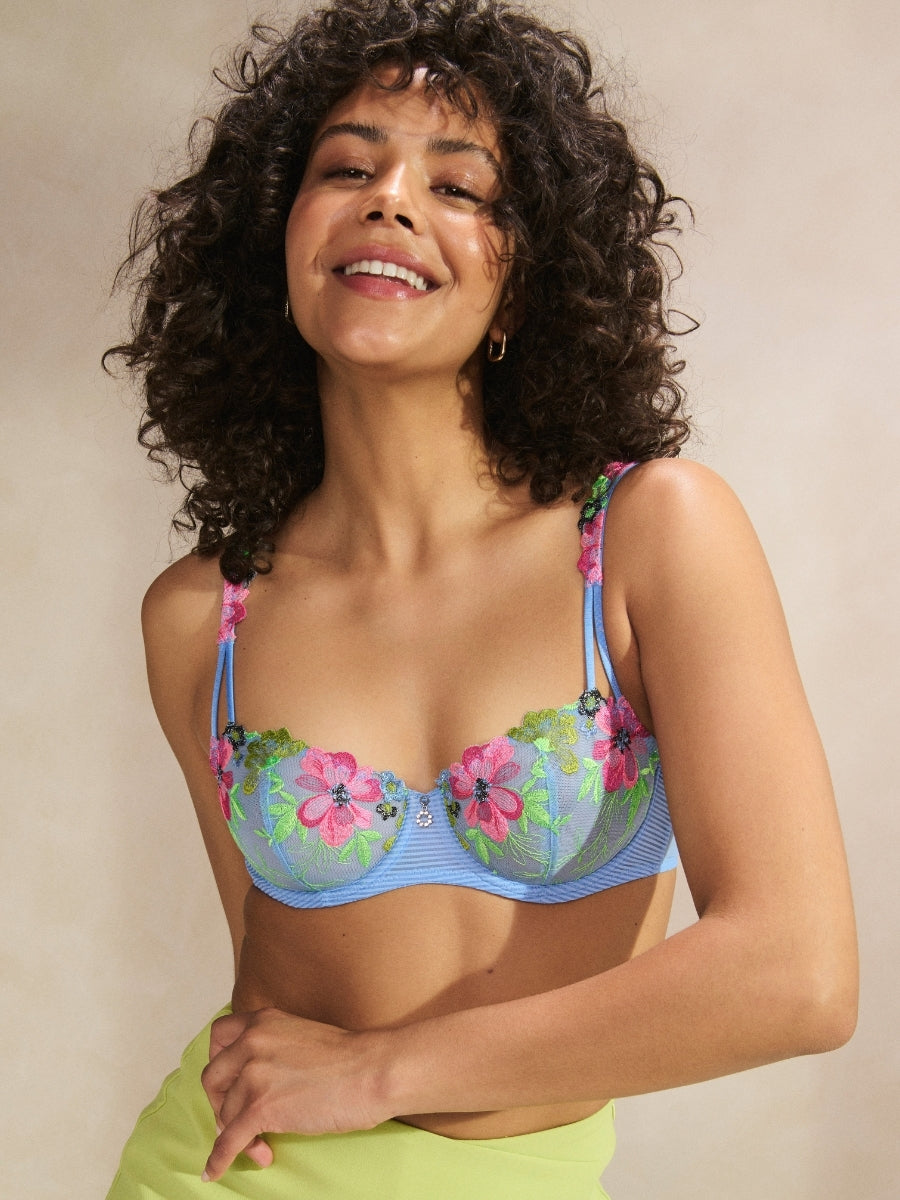 Odilly Vertical Seam Balcony Bra - Santorini Blue