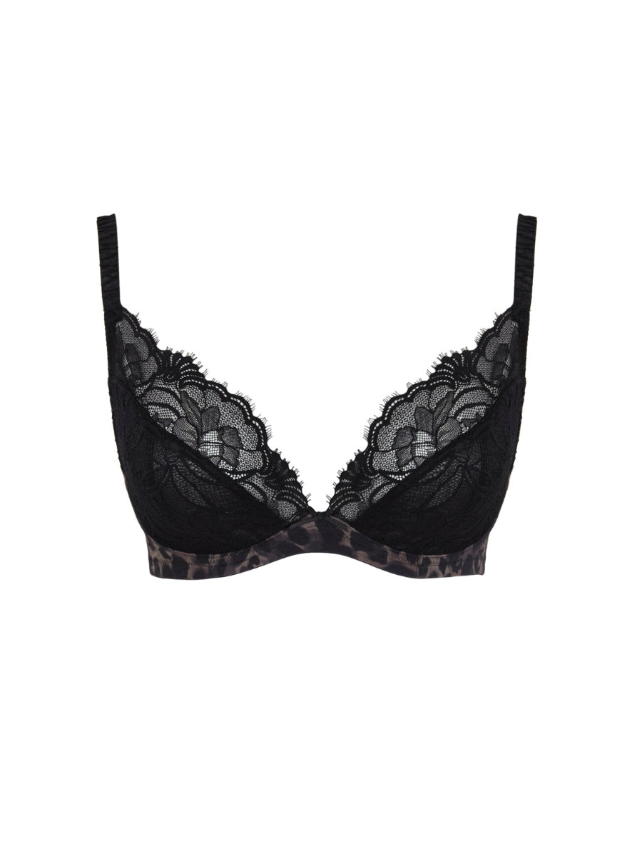 Cherie Demi Plunge Bra - Black Animal