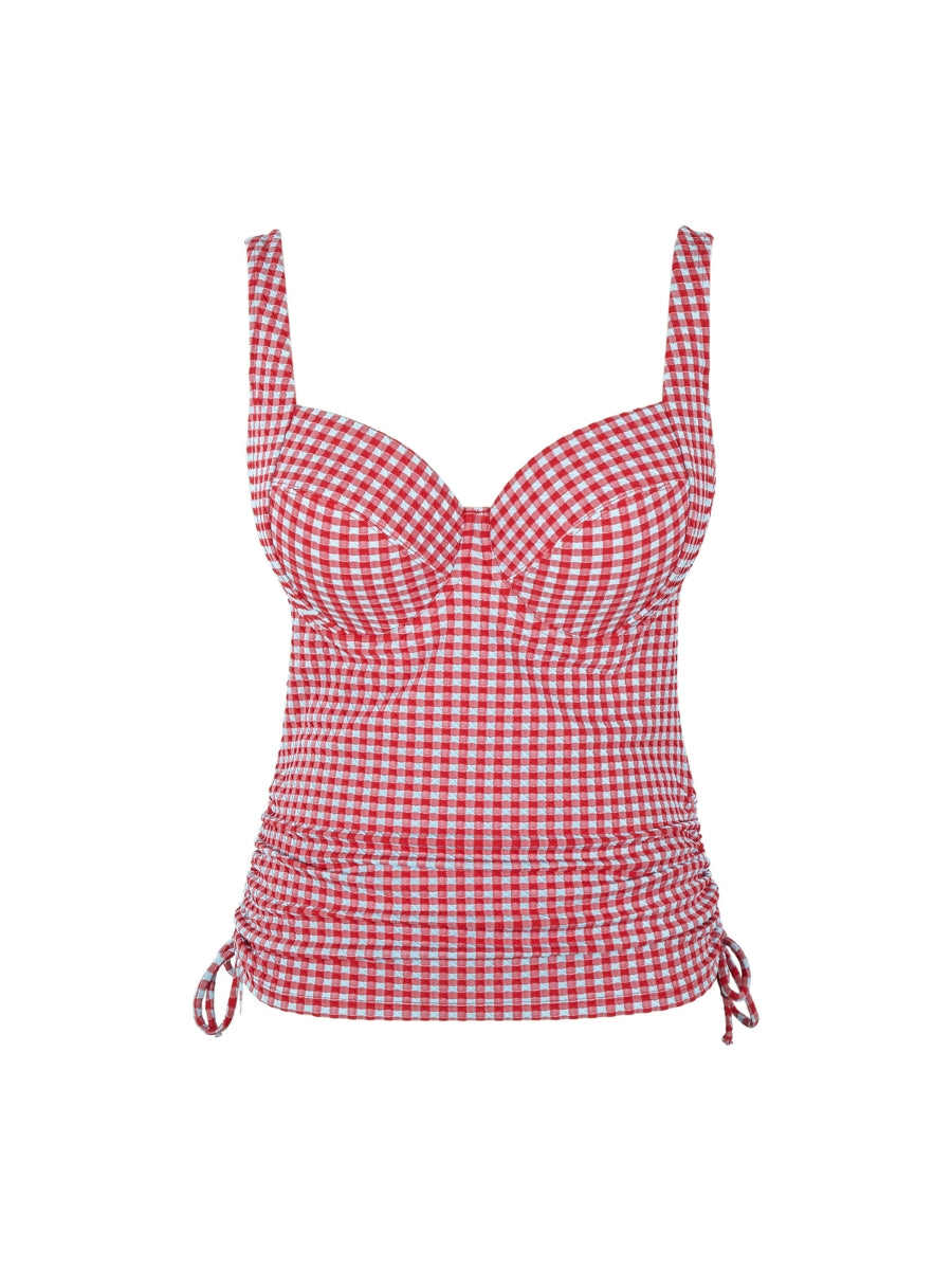 Gingham Iris Balcony Tankini Top - Red Gingham