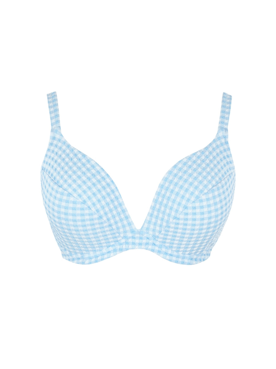 Gingham Romy Demi Plunge Bikini Top - Sky Blue Gingham