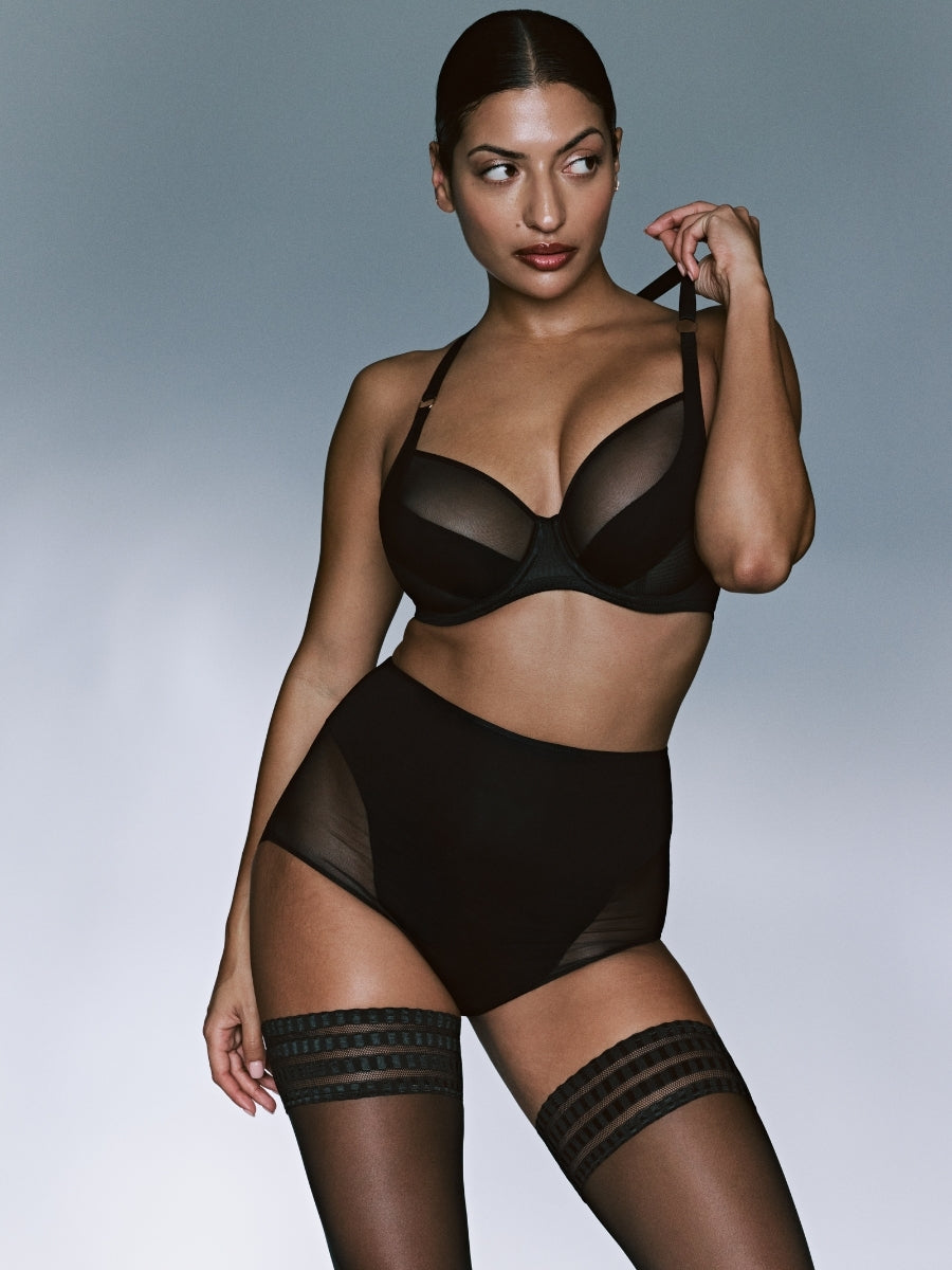 Sheary Vertical Seam Balcony Bra - Black