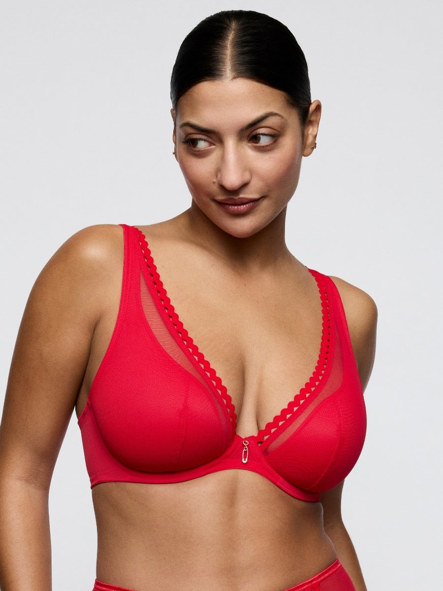 Wowgirl Half Padded Plunge Bra - True Red