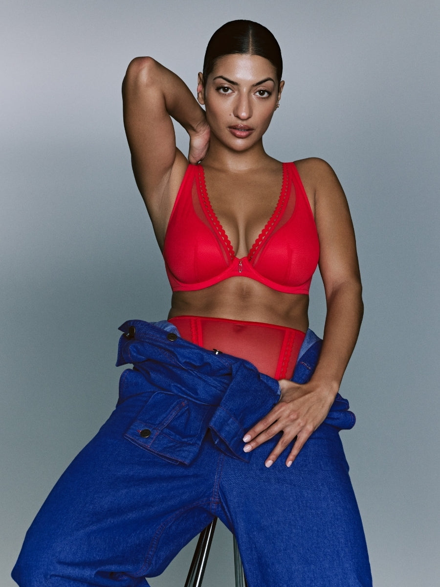 Wowgirl Half Padded Plunge Bra - True Red
