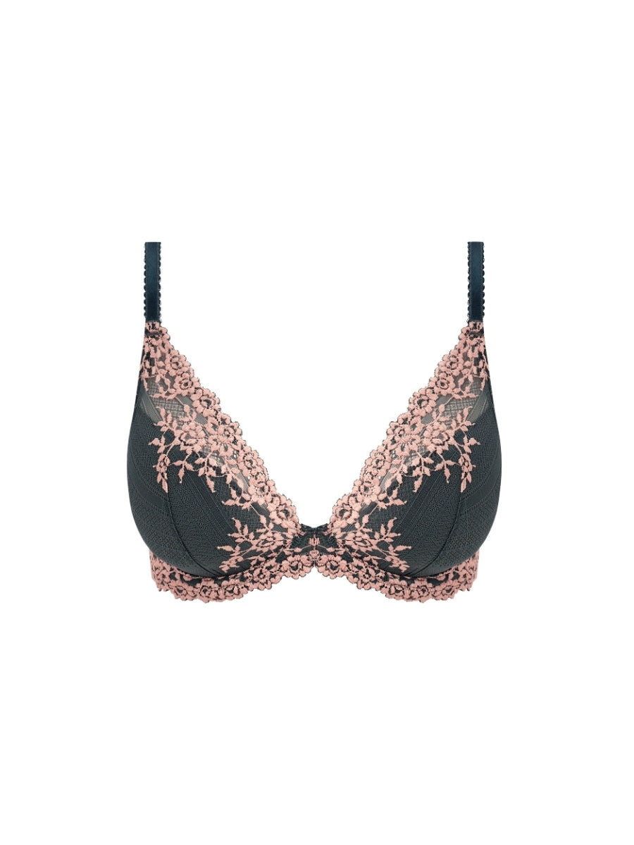 Embrace Lace Plunge Underwire Bra - Dark Slate/Cloud Pink